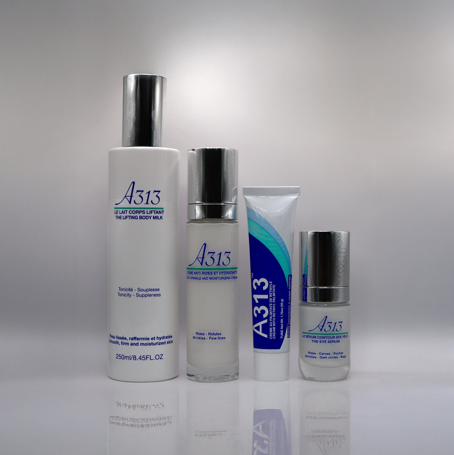 The A313 skincare range: anti-wrinkle cream, eye contour serum and lifting body milk